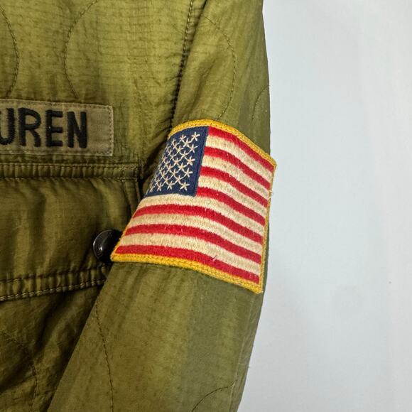 Ralph Lauren Green Jacket RRL Polo Quilted Military Utility USA Flag Patch Sz S - Picture 3 of 9